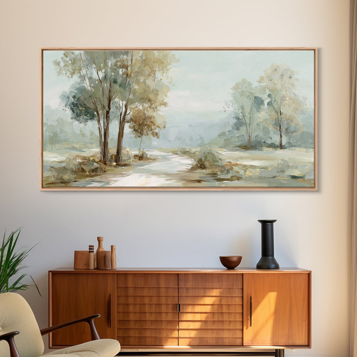 Gentle Forest Path Framed Canvas Print, Medical Office Art, Minimalist Decor, Office Decor, Fine Art, Calm, Dental Office Decor, MOA-2x1-37