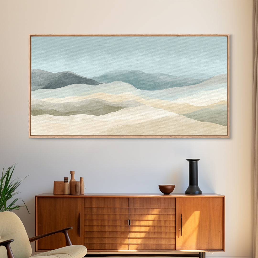 Minimal Sunrise over Rounded Hills Framed Canvas Print, Medical Office Art, Office Decor, Fine Art, Calm, Brain Poster, MOA-2x1-43