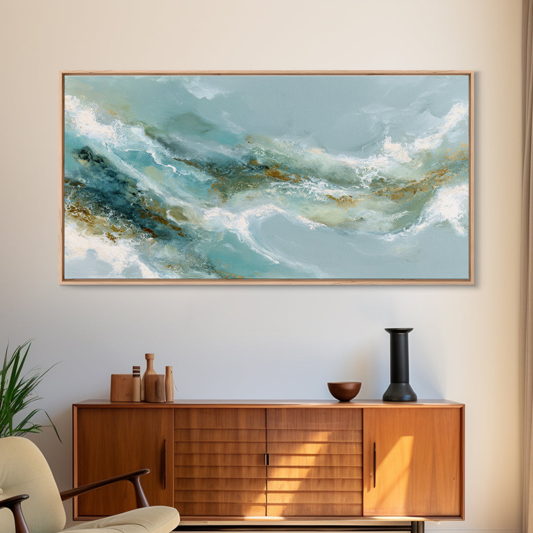 Calming Blue Abstract Framed Canvas Print, Medical Office Art, Digital Wall Art, Office Decor, Calm, Healthcare Wall Art, MOA-2x1-45