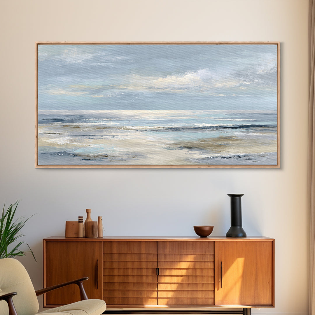 Peaceful Ocean Horizon Framed Canvas Print, Medical Office Art, Minimalist Art, Office Decor, Calm, Educational Poster, MOA-2x1-72