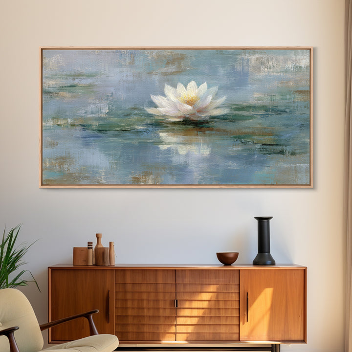 Lotus Flower Floating on Still Water Framed Canvas Print, Medical Office Art, School Nurse Art, Office Decor, Watercolor Art, MOA-2x1-79