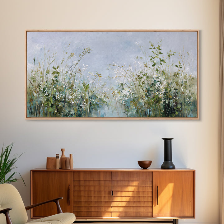 Sunlit Meadow with Wildflowers and Calm Mood Framed Canvas Print, Medical Office Art, Anatomy Wall Art, Office Decor, MOA-2x1-80