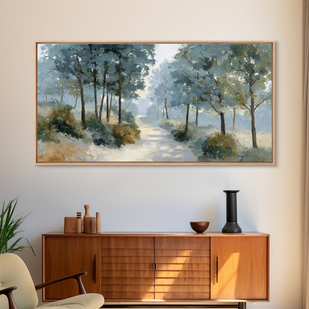 Gentle Forest Path Framed Canvas Print, Medical Office Art, Teal Wall Art, Office Decor, Fine Art, Calm, Anatomy Art, MOA-2x1-85