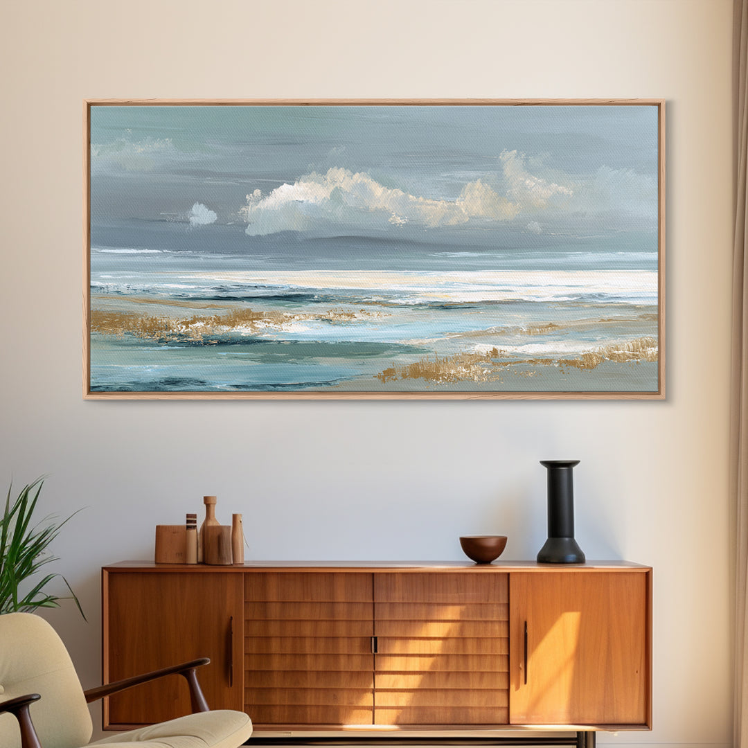 Coastal Shells and Water Study Framed Canvas Print, Medical Office Art, Printable Card, Office Decor, Fine Art, Calm, MOA-2x1-88
