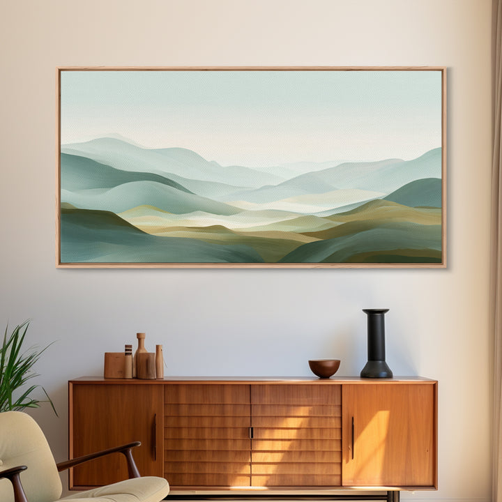 Minimal Sunrise over Rounded Hills Framed Canvas Print, Medical Office Art, Printable Art, Office Decor, Fine Art, Calm, MOA-2x1-91
