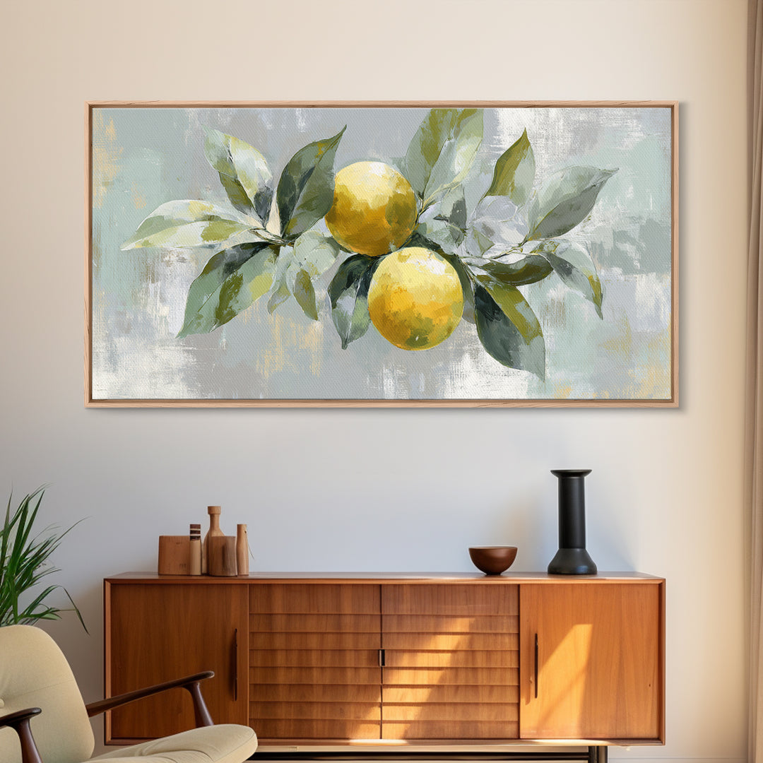 Fresh Citrus and Leaves for Bright Optimism Framed Canvas Print, Medical Office Art, Medical Art, Office Decor, Oil Painting, MOA-2x1-92