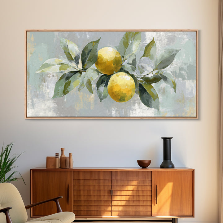 Fresh Citrus and Leaves for Bright Optimism Framed Canvas Print, Medical Office Art, Medical Art, Office Decor, Oil Painting, MOA-2x1-92