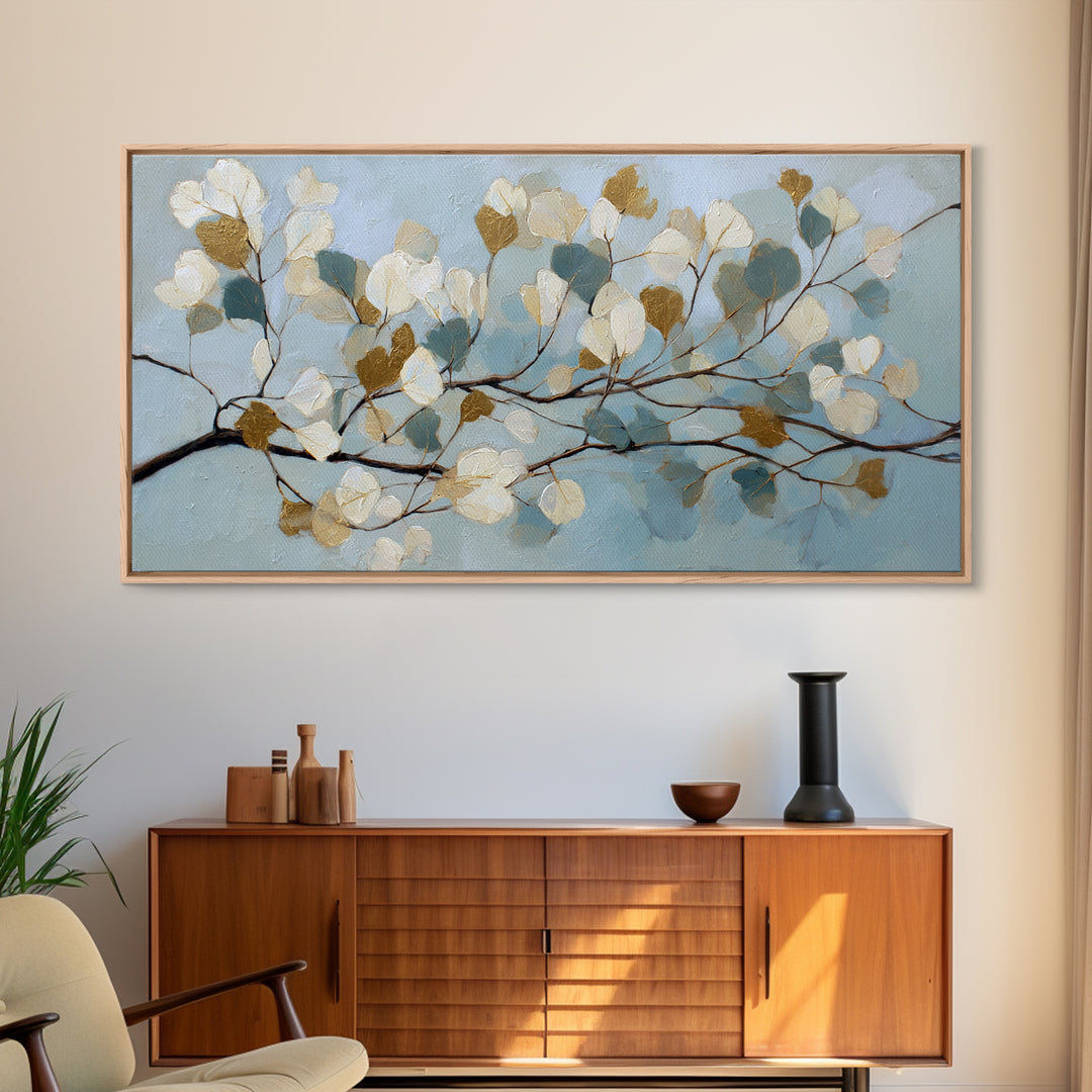 Botanical Eucalyptus Branch Framed Canvas Print, Medical Office Art, Neuroscience Art, Office Decor, Oil Painting, Calm, MOA-2x1-95