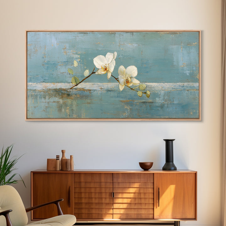 White Orchid on Gray Stone Surface Canvas Print, Medical Office Art, Printable Wall Art, Office Decor, Fine Art, Calm, MOA-2x1-98