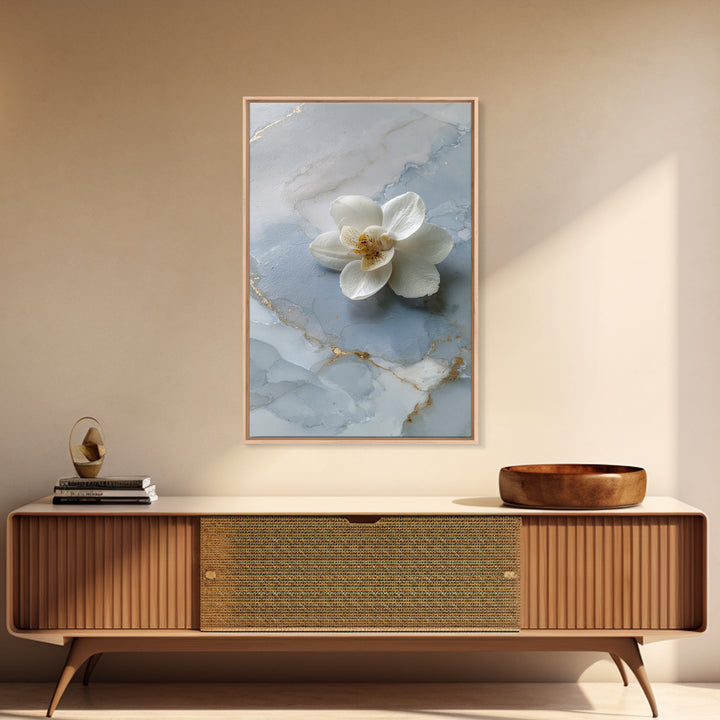 White Orchid on Gray Stone Surface Framed Canvas Print, Medical Office Art, Wall Art, Office Decor, Calm, Printable Card, MOA-2x3-38