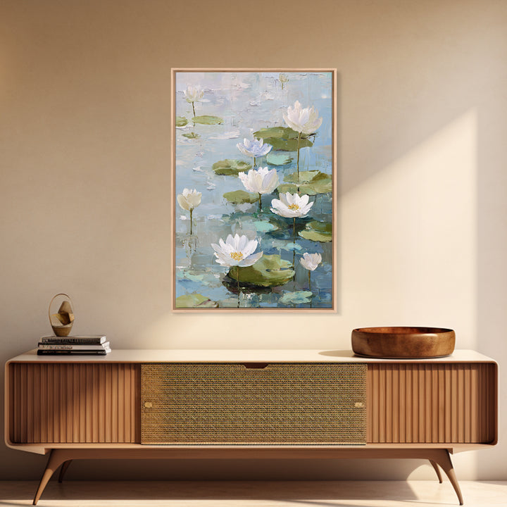 Lotus Flower Floating on Still Water Framed Canvas Print, Medical Office Art, Contemporary Art, Office Decor, Fine Art, Calm, MOA-2x3-43