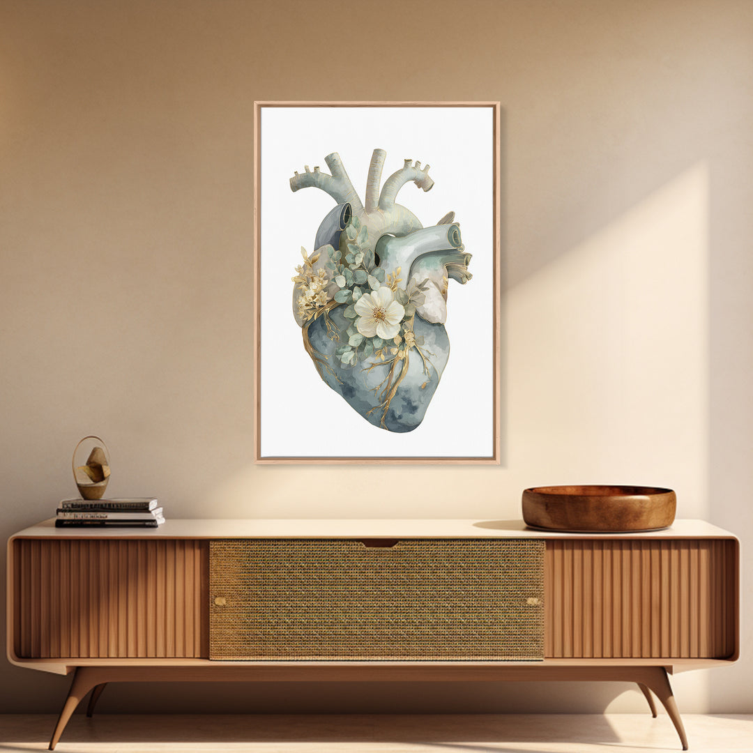 Anatomical Heart Rendered as Tasteful Botanical Art Canvas Print, Medical Office Art, Office Decor, Oil Painting, Calm, MOA-2x3-45