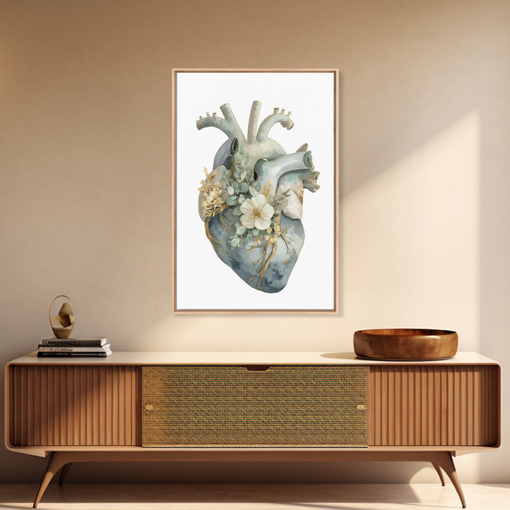 Anatomical Heart Rendered as Tasteful Botanical Art Canvas Print, Medical Office Art, Office Decor, Oil Painting, Calm, MOA-2x3-45