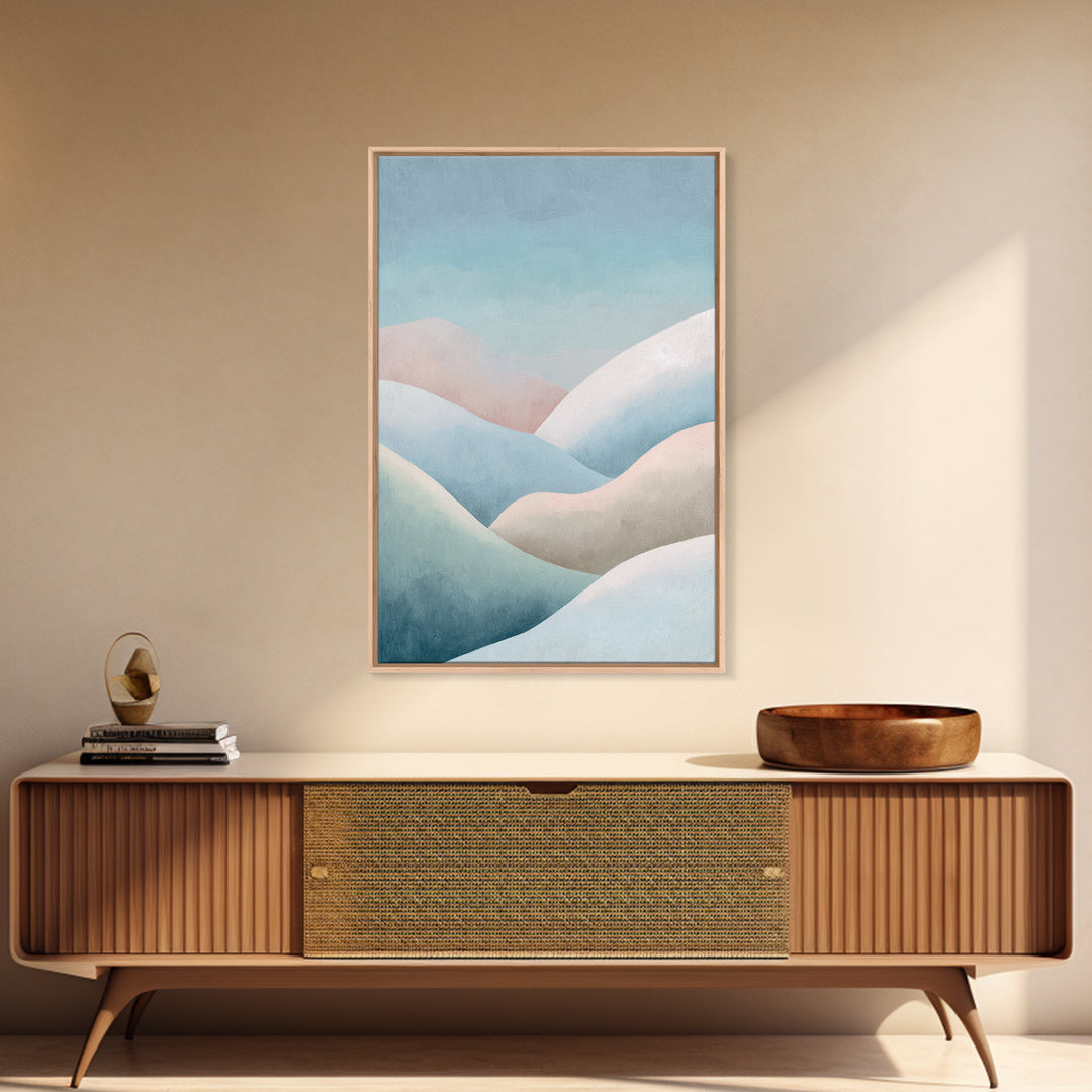 Minimal Sunrise over Rounded Hills Framed Canvas Print, Medical Office Art, Textured Painting, Office Decor, Fine Art, Calm, MOA-2x3-55