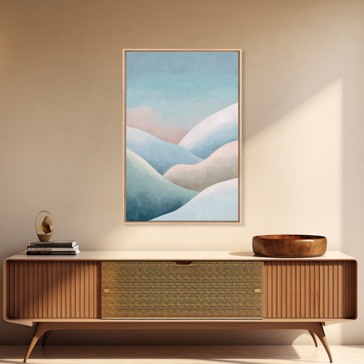 Minimal Sunrise over Rounded Hills Framed Canvas Print, Medical Office Art, Textured Painting, Office Decor, Fine Art, Calm, MOA-2x3-55