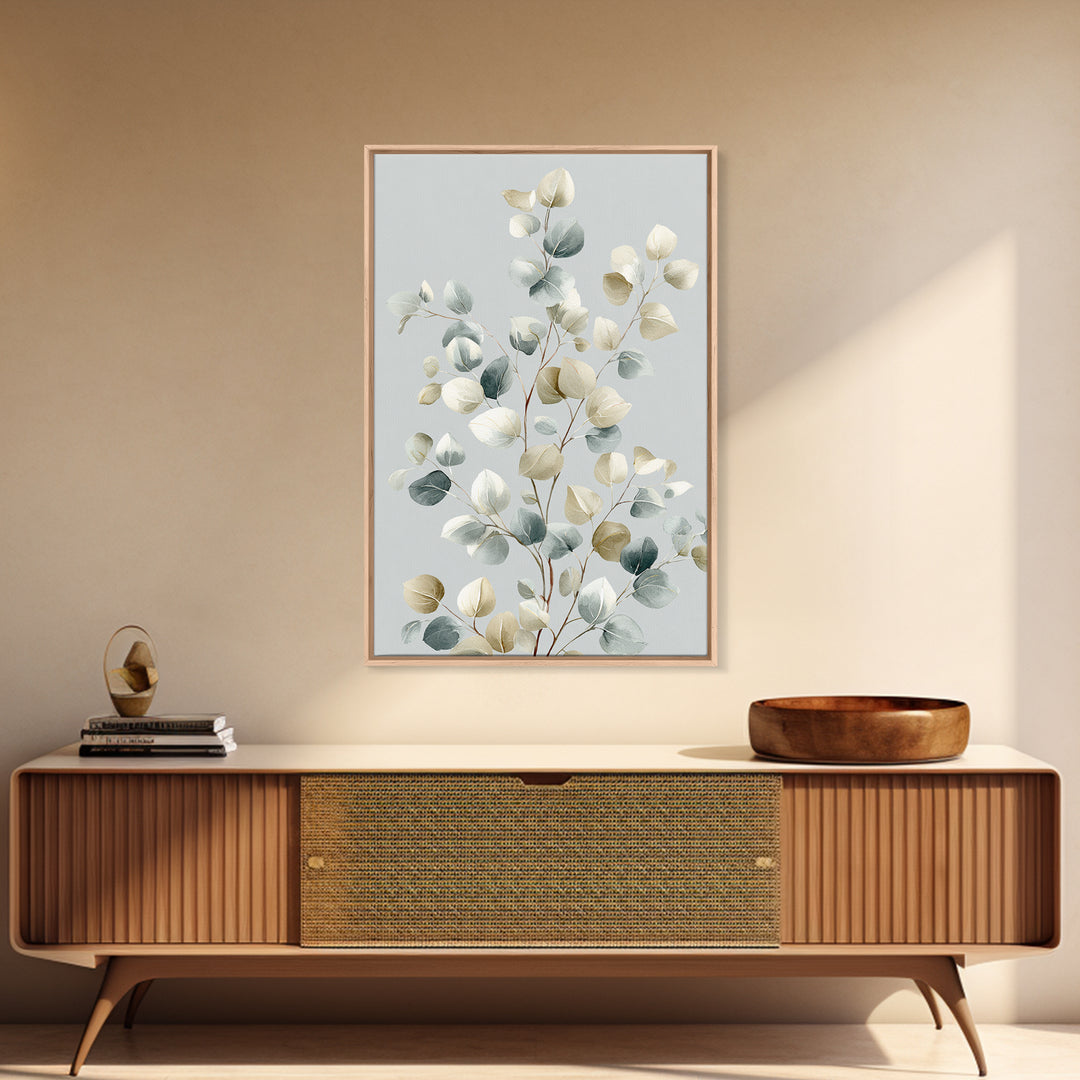 Botanical Eucalyptus Branch Framed Canvas Print, Medical Office Art, Digital Art, Office Decor, Watercolor Art, Calm, MOA-2x3-59