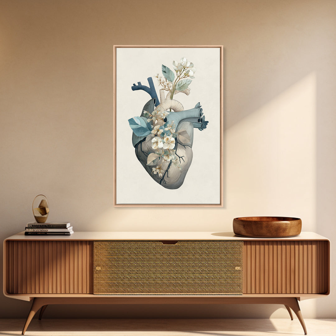 Anatomical Heart Rendered as Tasteful Botanical Art Canvas Print, Medical Office Art, Dental Office Decor, Office Decor, Calm, MOA-2x3-69