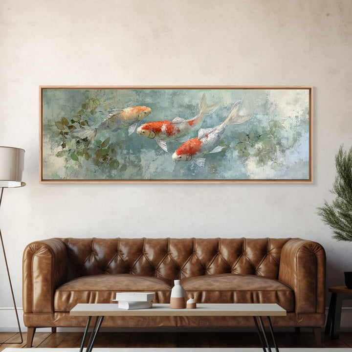 Calm Koi Fish Swimming Through Clear Water Canvas Print, Medical Office Art, Neuroscience Art, Office Decor, Fine Art, Calm, MOA-3x1-14