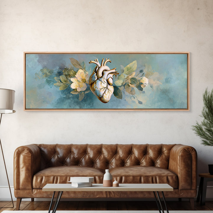Anatomical Heart Rendered as Tasteful Botanical Art Canvas Print, Medical Office Art, Medical Office Decor, Office Decor, Calm, MOA-3x1-29