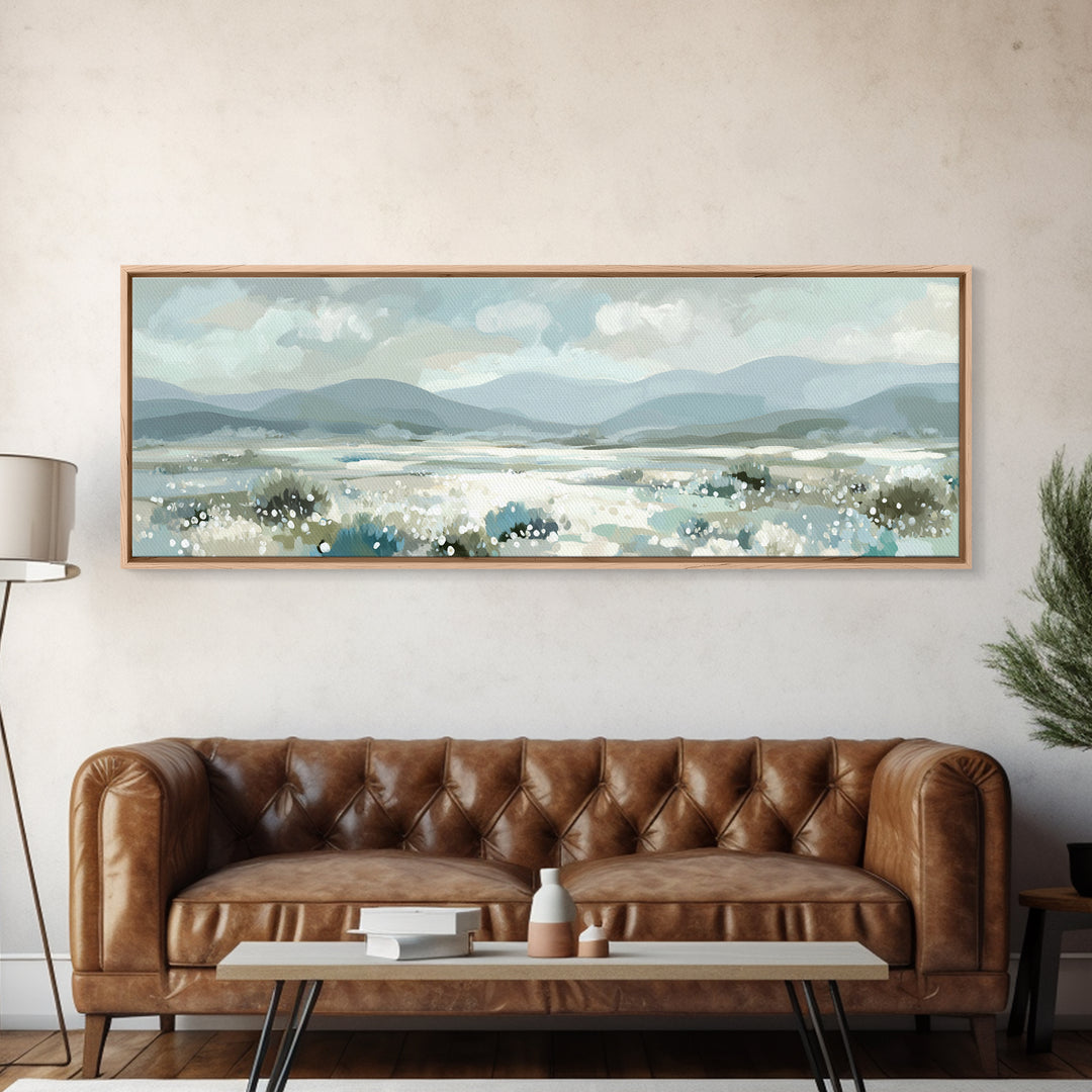 Sunlit Meadow with Wildflowers and Calm Mood Framed Canvas Print, Medical Office Art, Room Decor, Office Decor, Fine Art, Calm, MOA-3x1-52