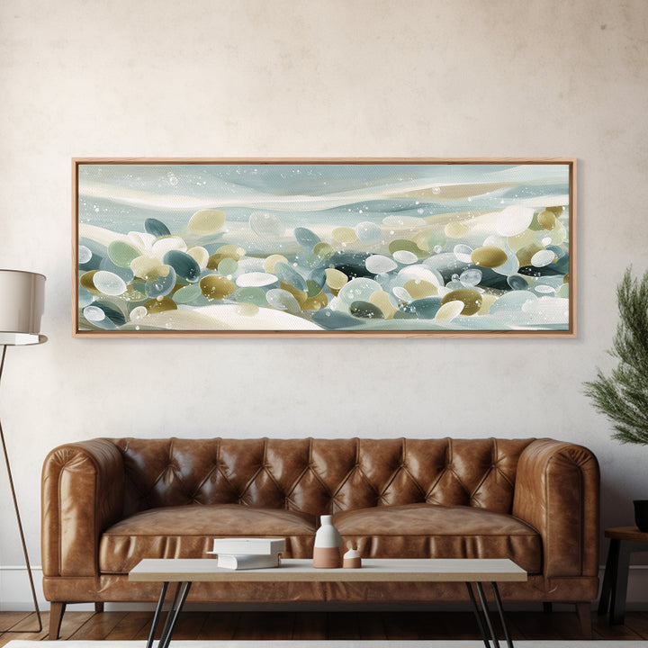 Coastal Shells and Water Study Framed Canvas Print, Medical Office Art, Boho Decor, Office Decor, Fine Art, Calm, MOA-3x1-60