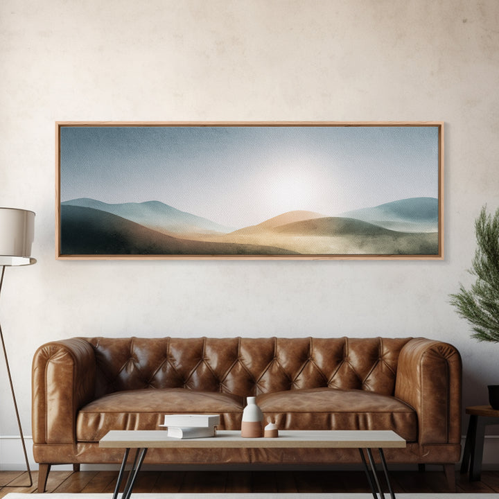 Minimal Sunrise over Rounded Hills Framed Canvas Print, Medical Office Art, Room Decor, Office Decor, Fine Art, Calm, MOA-3x1-63