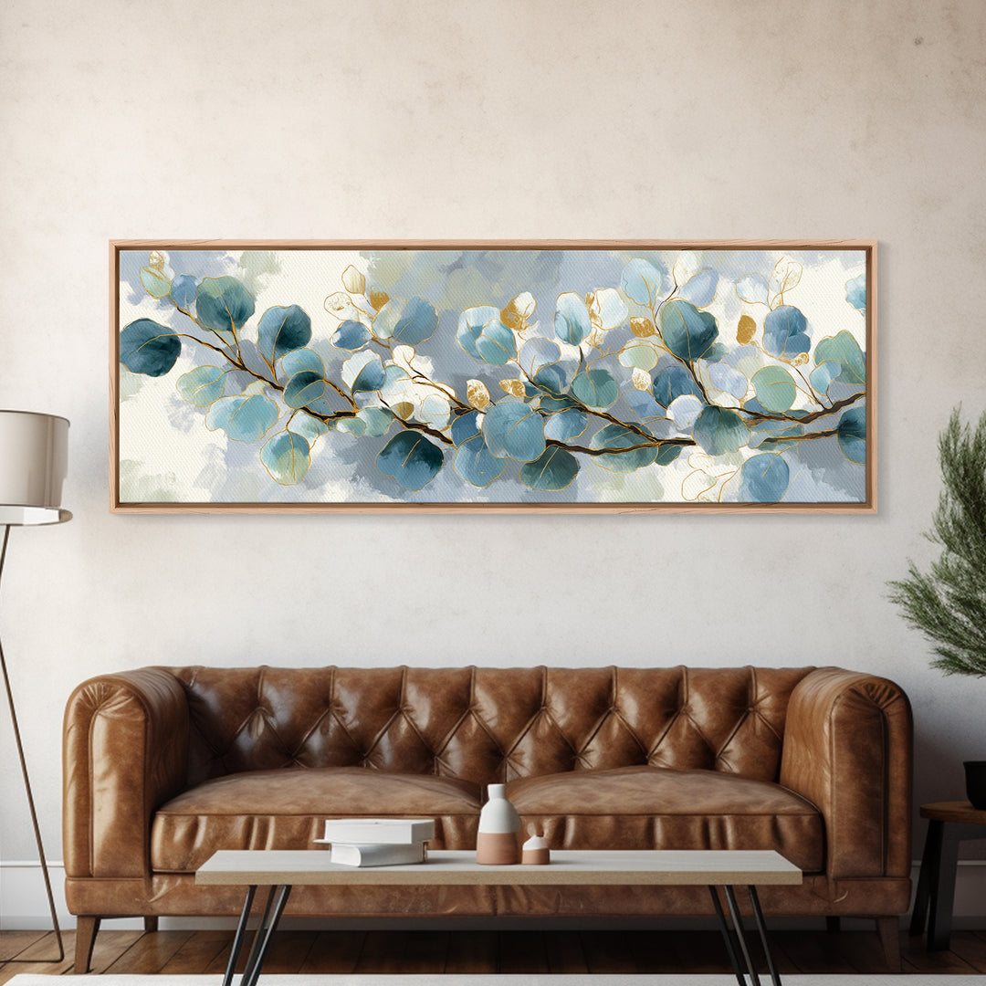 Botanical Eucalyptus Branch Framed Canvas Print, Medical Office Art, Medical Student Gift, Office Decor, Fine Art, Calm, MOA-3x1-67