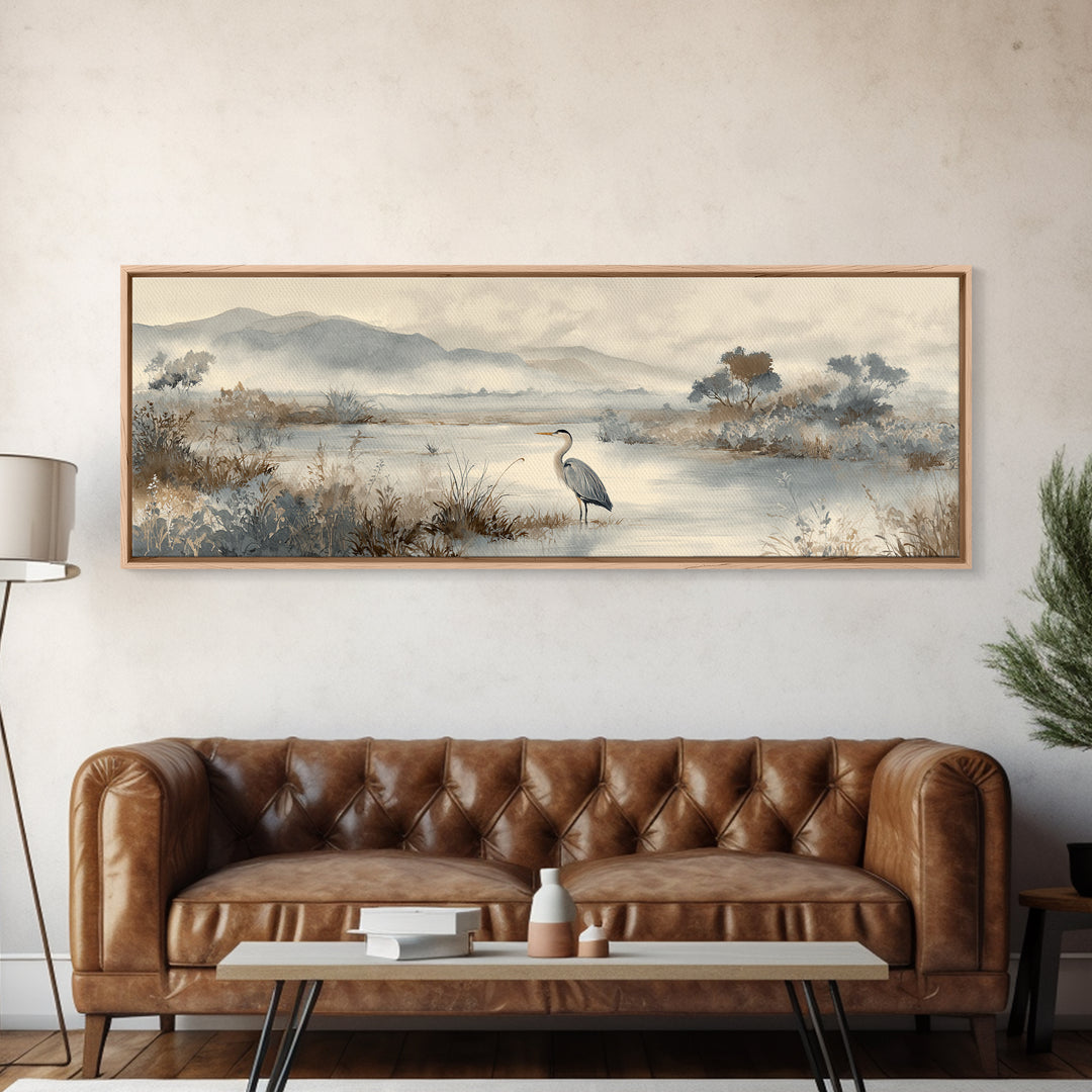Blue Heron Standing Canvas Print, Medical Office Art, Wall Decor, Office Decor, Fine Art, Calm, Medical Office Decor, MOA-3x1-78