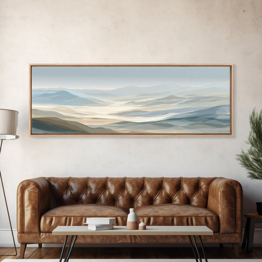 Minimal Sunrise over Rounded Hills Framed Canvas Print, Medical Office Art, Printable Art, Office Decor, Fine Art, Calm, MOA-3x1-87