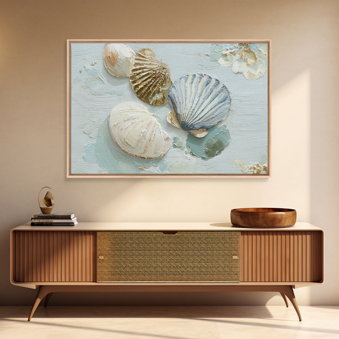 Coastal Shells and Water Study Framed Canvas Print, Medical Office Art, Medical Decor, Office Decor, Calm, Science Art, MOA-3x2-24