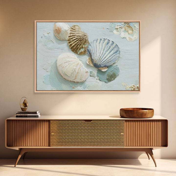 Coastal Shells and Water Study Framed Canvas Print, Medical Office Art, Medical Decor, Office Decor, Calm, Science Art, MOA-3x2-24