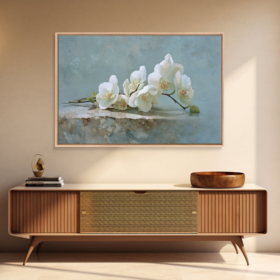 White Orchid on Gray Stone Surface Canvas Print, Medical Office Art, Brain Poster, Office Decor, Fine Art, Calm, Medical School, MOA-3x2-34