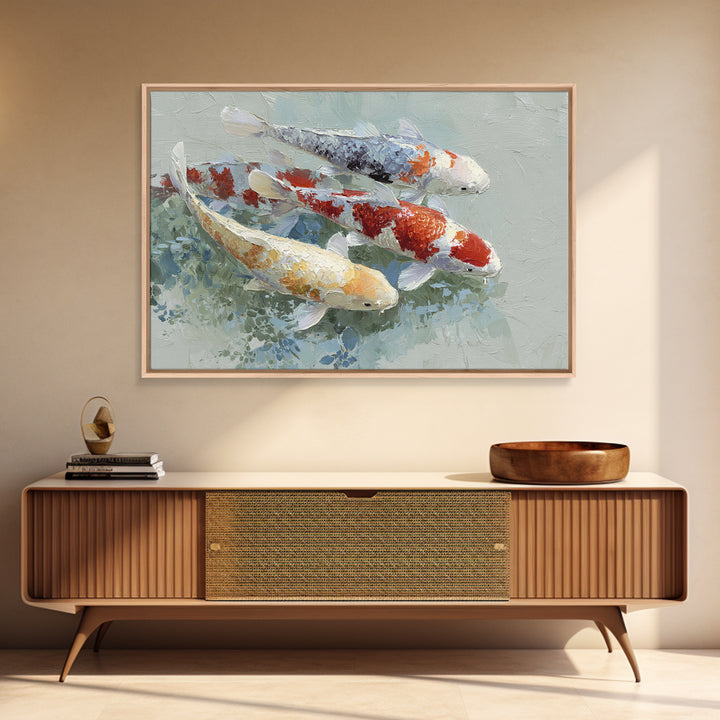 Calm Koi Fish Swimming Through Clear Water Framed Canvas Print, Medical Office Art, Medical Decor, Office Decor, Oil Painting, MOA-3x2-50