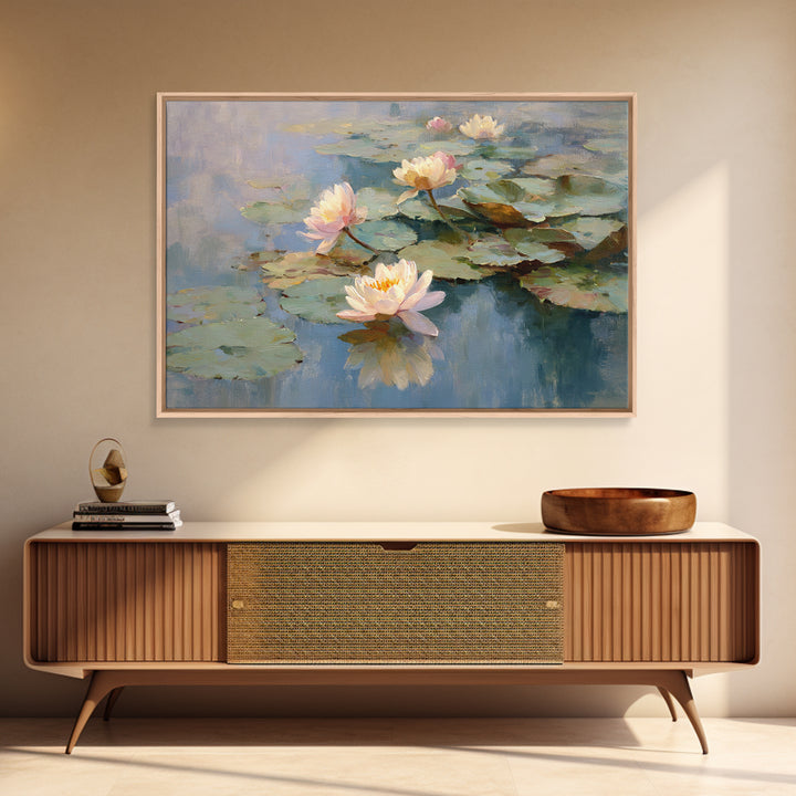 Lotus Flower Floating on Still Water Framed Canvas Print, Medical Office Art, Dental Office Decor, Office Decor, Oil Painting, MOA-3x2-63