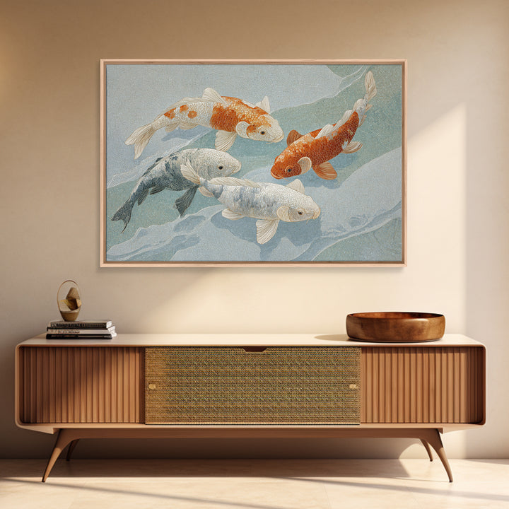 Calm Koi Fish Swimming Through Clear Water Framed Canvas Print, Medical Office Art, Medical Decor, Office Decor, Oil Painting, MOA-3x2-74