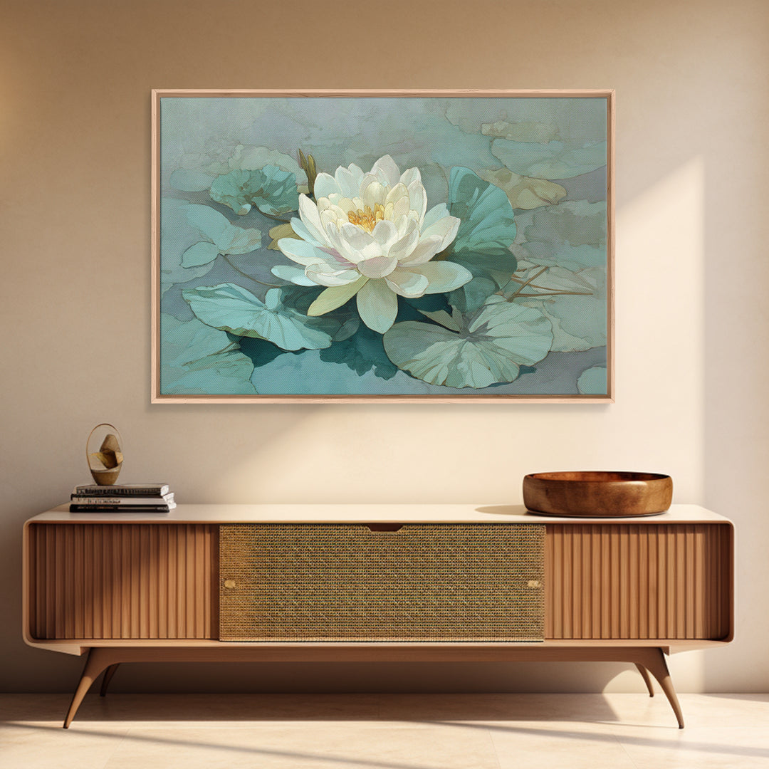 Lotus Flower Floating on Still Water Framed Canvas Print, Medical Office Art, Fine Art Print, Office Decor, Fine Art, Calm, MOA-3x2-87