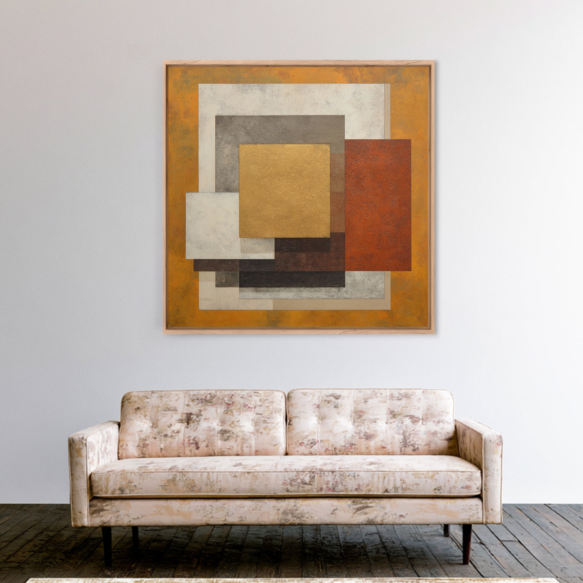 Monochrome Ink and Acrylic Mixed Media Look Framed Canvas Print, Modern Art, Canvas Print, Living Room Decor, Fine Art, Modern, MOD-1x1-68