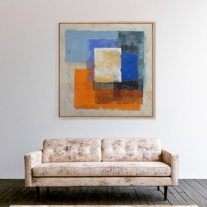 Expressive Brushwork in Cobalt and Rust Framed Canvas Print, Modern Art, Gallery Decor, Living Room Decor, Fine Art, Modern, MOD-1x1-78