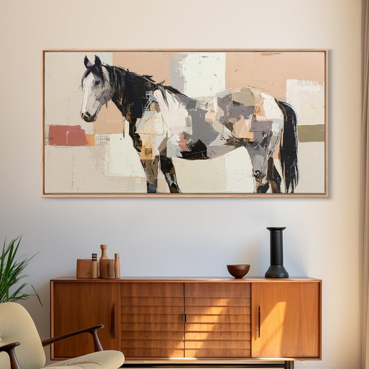 Contemporary Horse Portrait Framed Canvas Print, Modern Art, Living Room Decor, Fine Art, Modern, Gallery Decor, Neutral Decor, MOD-2x1-11