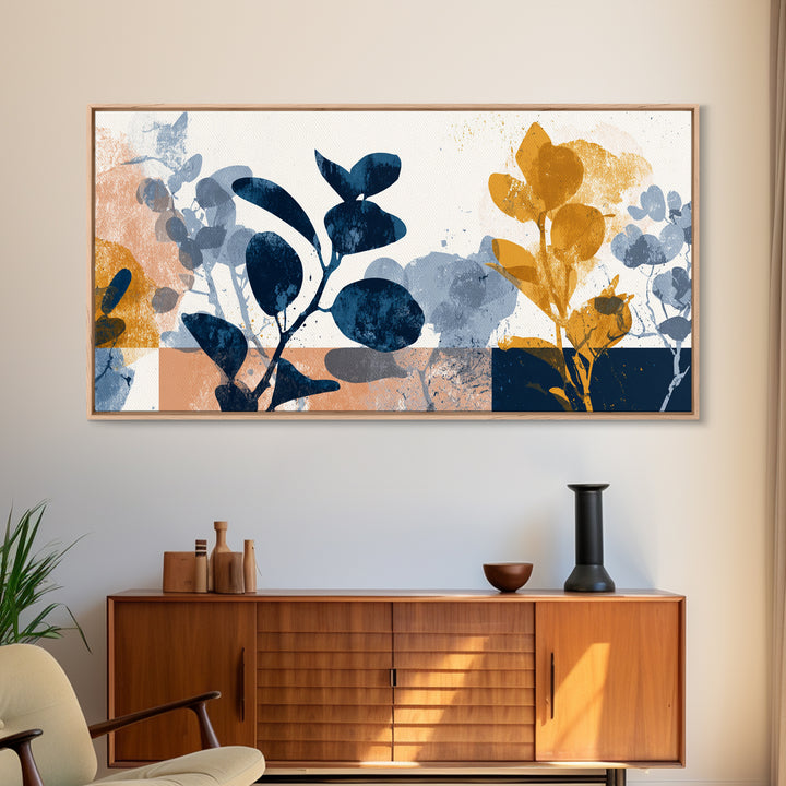 Clean Botanical Silhouette on Color Block Ground Canvas Print, Modern Art, Mid Century Modern Art, Living Room Decor, Modern, MOD-2x1-19