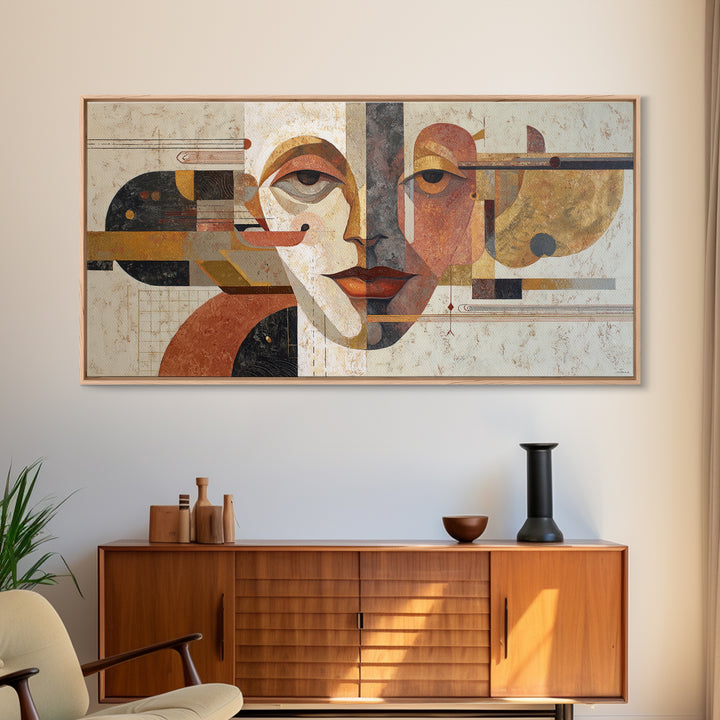 Abstract Face with Asymmetrical Features Framed Canvas Print, Modern Art, Art Deco, Living Room Decor, Fine Art, Modern, MOD-2x1-3