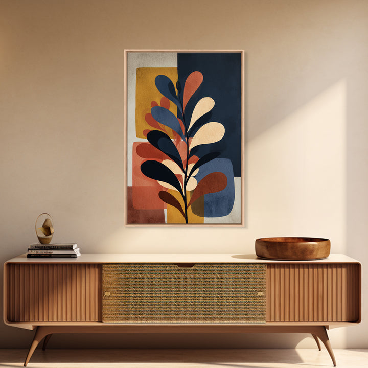Clean Botanical Silhouette on Color Block Ground Canvas Print, Modern Art, Living Room Wall Art, Living Room Decor, Modern, MOD-2x3-7