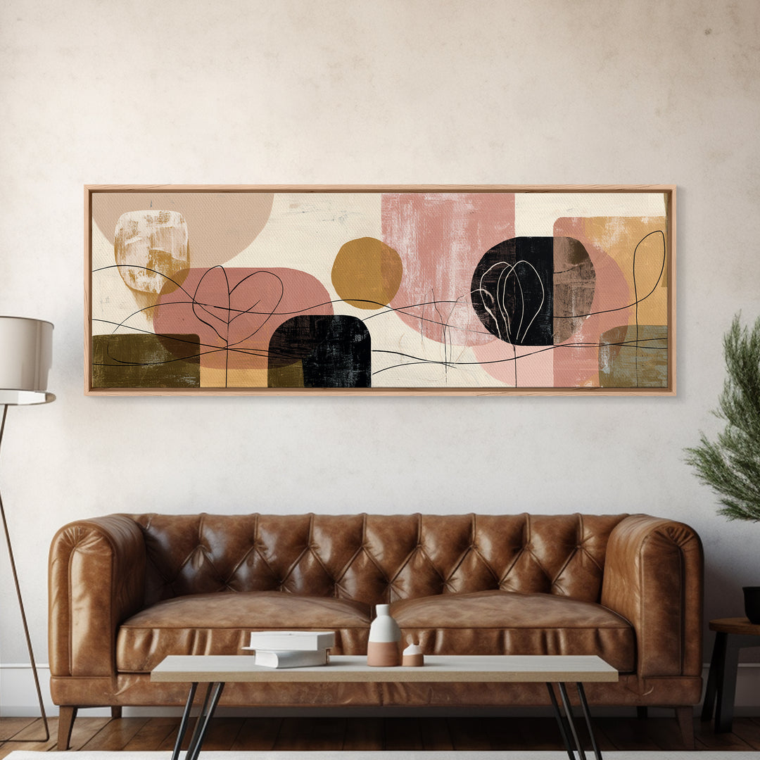 Clean Botanical Silhouette on Color Block Ground Canvas Print, Modern Art, Fine Art Print, Living Room Decor, Oil Painting, MOD-3x1-39