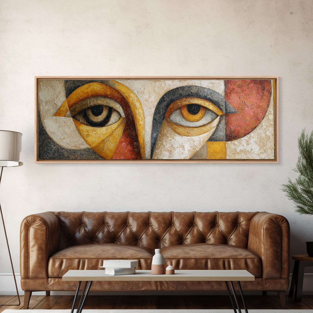 Abstract Face with Asymmetrical Features Framed Canvas Print, Modern Art, Art, Living Room Decor, Fine Art, Modern, Canvas Art, MOD-3x1-47