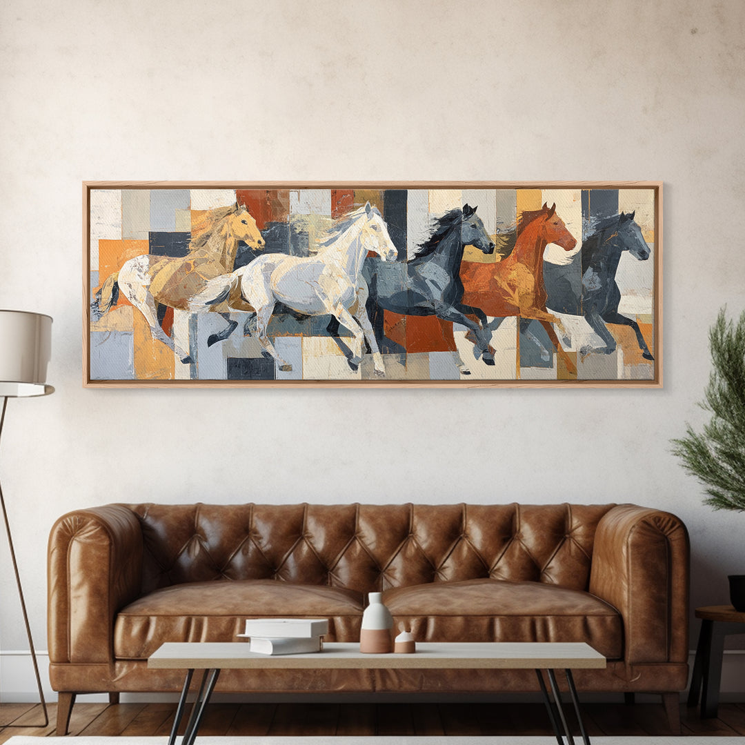 Contemporary Horse Portrait Framed Canvas Print, Modern Art, Art Deco, Living Room Decor, Oil Painting, Modern, MOD-3x1-79