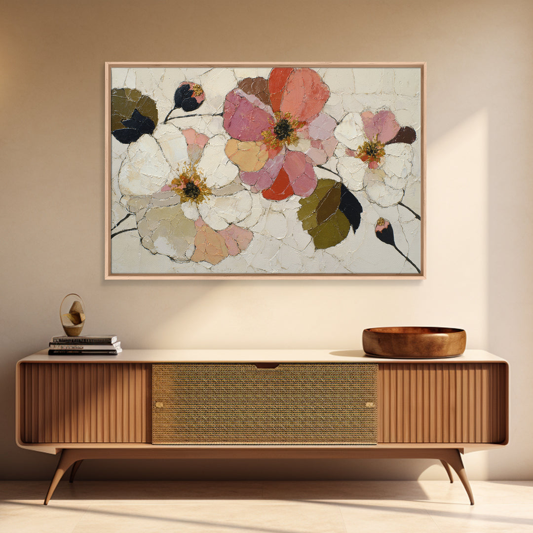 Bold Floral Forms Framed Canvas Print, Modern Art, Abstract Wall Art, Living Room Decor, Fine Art, Modern, Neutral Decor, MOD-3x2-90