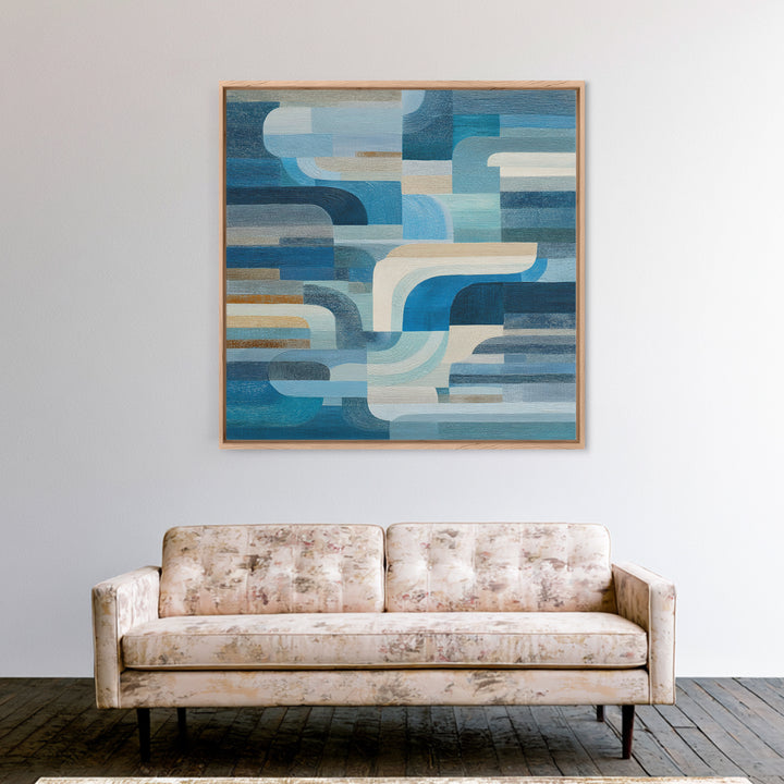 All Blue Ocean Abstraction Framed Canvas Print, Monochrome Art, Wallpaper Mural, Living Room Decor, Fine Art, Mono, MON-1x1-1