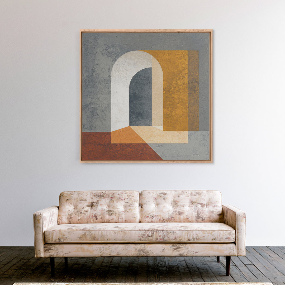 Gray Architectural Arch and Shadow Study Canvas Print, Monochrome Art, Boho Wall Art, Living Room Decor, Fine Art, Mono, MON-1x1-10