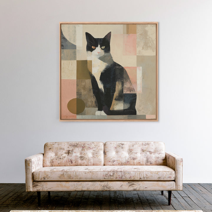 Monochrome Cat Portrait Framed Canvas Print, Monochrome Art, Original Art, Living Room Decor, Fine Art, Mono, Bird Art, MON-1x1-11