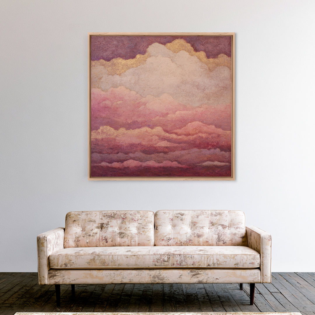 All Pink Cloudscape Framed Canvas Print, Monochrome Art, Digital Prints, Living Room Decor, Fine Art, Mono, Apartment Decor, MON-1x1-12
